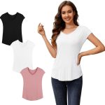 3 قطع تيشيرتات نسائية بقبة V، تي شيرتات ناعمة للنساء، بلايز ربيعية مودال للنساء 2024