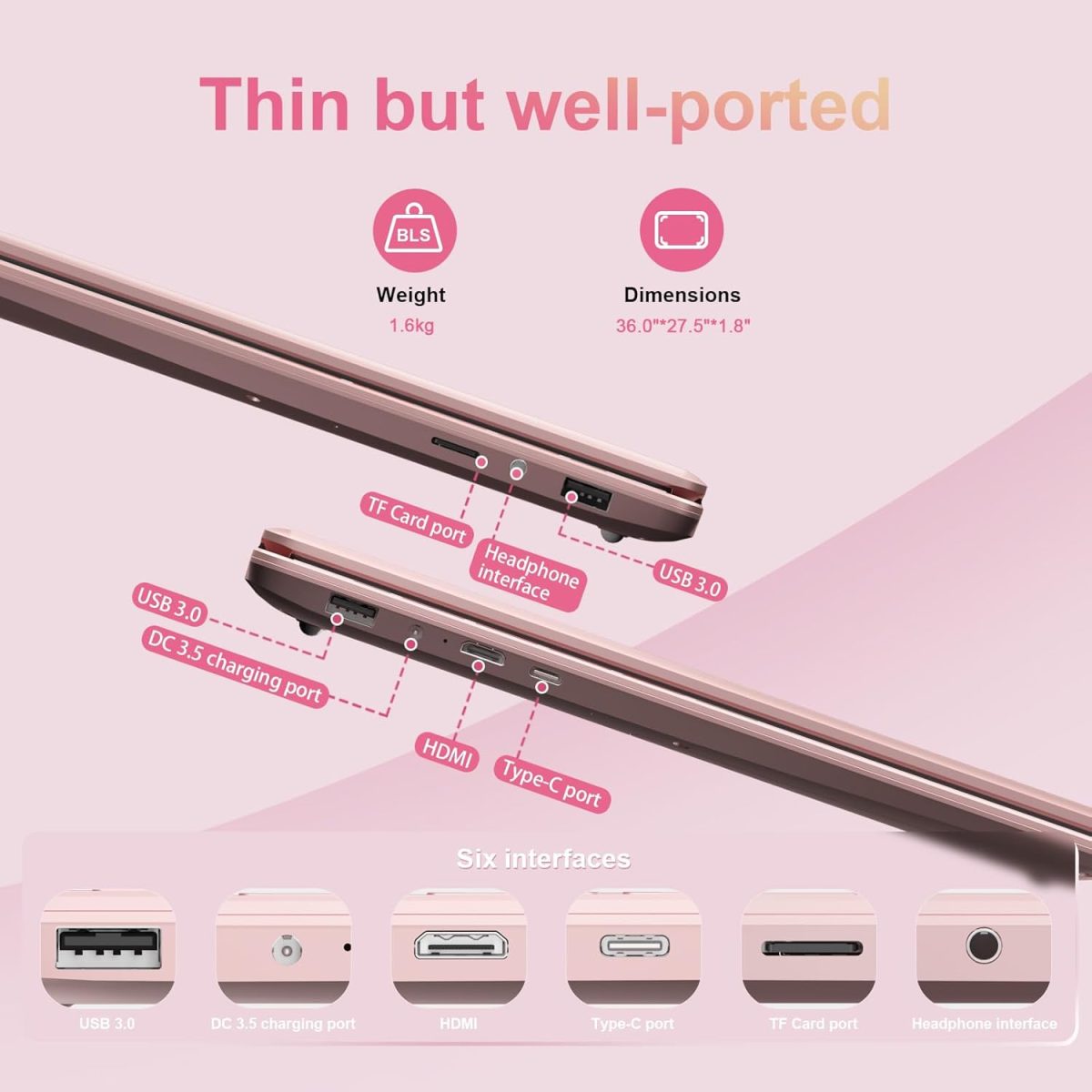 ⁦لابتوب العاب 15.6 انش، معالج N95 (4C4T، 1.7-3.4GHz) 16GB RAM 512GB PCIe SSD، شاشة FHD، كيبورد باضاءة خلفية، فتح بصمة الاصبع، لابتوب للاعمال والطلاب ويندوز 11 برو، روز جولد⁩ - الصورة ⁦5⁩