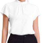 اليجرا كيه بلوزة عمل للنساء بياقة واقفة واكمام قصيرة وفتحة خلفية انيقة للعمل