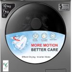 مجموعة غسالة ونشافة من جنرال جولد بوزن 10 كغم و7 كغم وجاف، 15 برنامج، محرك عاكس 1400 دورة في الدقيقة، غسيل بالبخار، ازالة شعر الحيوانات الاليفة، تحميل امامي، فضي اينوكس