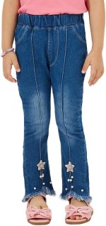 Styli Girls 2111403903 Flared Raw Hem Star Applique Jeans