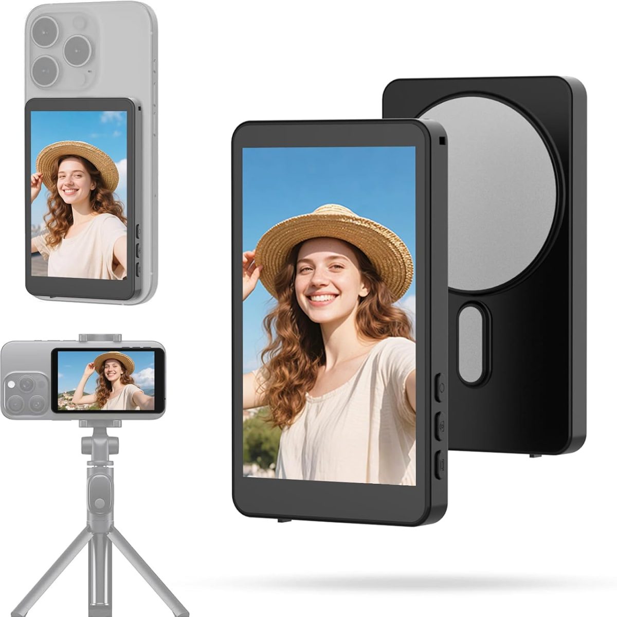EGO Selfie Monitor Screen, Real-Time Screen Sharing, Screen Mirror Image, Portable Magnetic Display for Cameras & Phones, Easy Connection, Ideal for Vlogging & Content Creation