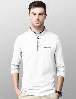 ⁦AUSK Men's Henley Neck Full Sleeves Regular Fit Cotton T-Shirts (Color-White_Size-M)⁩ - الصورة ⁦5⁩
