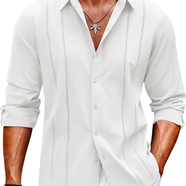 قميص رجالي كوبان غوايابيرا بنمط كاجوال بازرار امامية واكمام طويلة قمصان شاطئ صيفية