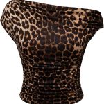 تي شيرت نسائي من جورجليتر بتصميم مرقط غير متماثل مكشكش بأكمام قصيرة وقصة ضيقة رترو Y2k