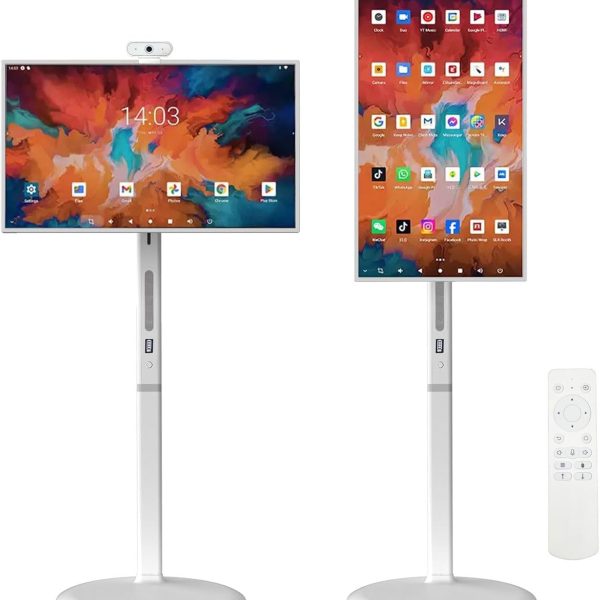 32-Inch Mobile Smart Touch Screen,Smart TV with Touchscreen Display,Rolling TV on Wheels with Voice Control,8G RAM+128G Storage Built-inwith Remote Control,for Home and Office