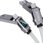 بي زوز كيبل USB C الى لايتنينج بطول 1.5 متر، 140 واط، كيبل شحن متعدد 4 في 1، كيبل نوع C مع شاشة LED، سلك شحن سريع لايفون 16 15 برو ماكس وايباد وماك بوك وسامسونج وغيرها