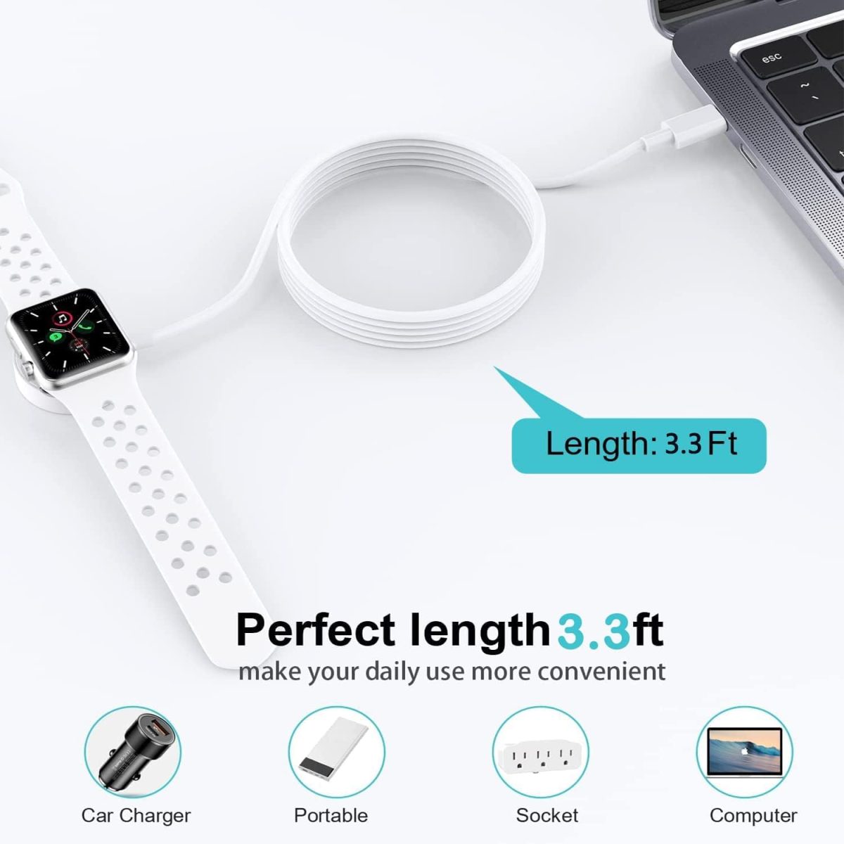 ⁦شاحن مغناطيسي سريع مطور لساعة ابل الى كيبل USB-C (1 متر/محمول) شحن لاسلكي مغناطيسي متوافق مع سلسلة ساعات ابل 8/7/6/SE/5/4/3/2/1 من اكسيفور⁩ - الصورة ⁦7⁩