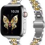 او اوزون سوار معدني رفيع متوافق مع ساعة ابل سلسلة الترا | اس اي | 8 | 7 | 6 | 5 | 4 | 3 | 2 | 1 سوار بديل معدني من الستانلس ستيل للنساء