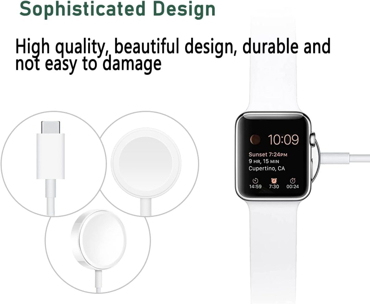⁦شاحن مغناطيسي سريع مطور لساعة ابل الى كيبل USB-C (1 متر/محمول) شحن لاسلكي مغناطيسي متوافق مع سلسلة ساعات ابل 8/7/6/SE/5/4/3/2/1 من اكسيفور⁩ - الصورة ⁦6⁩