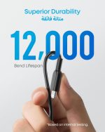 ⁦كابل الطاقة لايتننج باورلاين II من انكر (3أقدام)، ربما الكابل الأكثر متانة في العالم، معتمد من ابل لهواتف ايفون اكس اس، اكس اس ماكس، اكس ار، اكس، 11، 11 بلس، 11، 8/8 بلس، 7/7بلس، /66 بلس (اسود)⁩ - الصورة ⁦4⁩