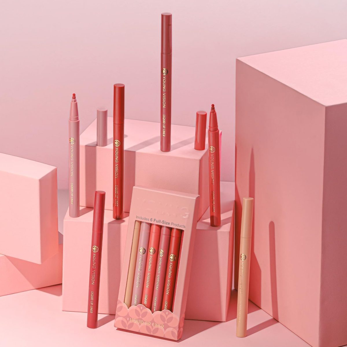 ⁦SWIUKPHE 6Pcs Liquid Waterproof Lip Liner Set, Lip Stain Tint Marker Pen, Gourd-Shaped Precise Chisel Tip for Smooth Application, Easy Glide, Nude Brown Matte Shades, Non-Feathering, Rich Color⁩ - الصورة ⁦4⁩