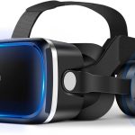 فييا بو نظارات الواقع الافتراضي مع سماعة راس ثلاثية الابعاد لالعاب الكمبيوتر للهواتف الذكية التي تعمل بنظام اندرويد/ايفون مقاس 4.7-6.6 انش، HD، ضوء ازرق، هدية للاطفال والكبار