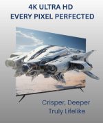 ⁦فيديوكون تلفزيون جوجل الرسمي 4K UHD بدون حواف مقاس 55 بوصة، تلفزيون LED ذكي مع جهاز تحكم عن بعد صوتي، صوت دولبي، بلوتوث، كروم كاست مدمج، DVB-T2/S2، حامل حائط مجاني - E55ELGT1100⁩ - الصورة ⁦2⁩