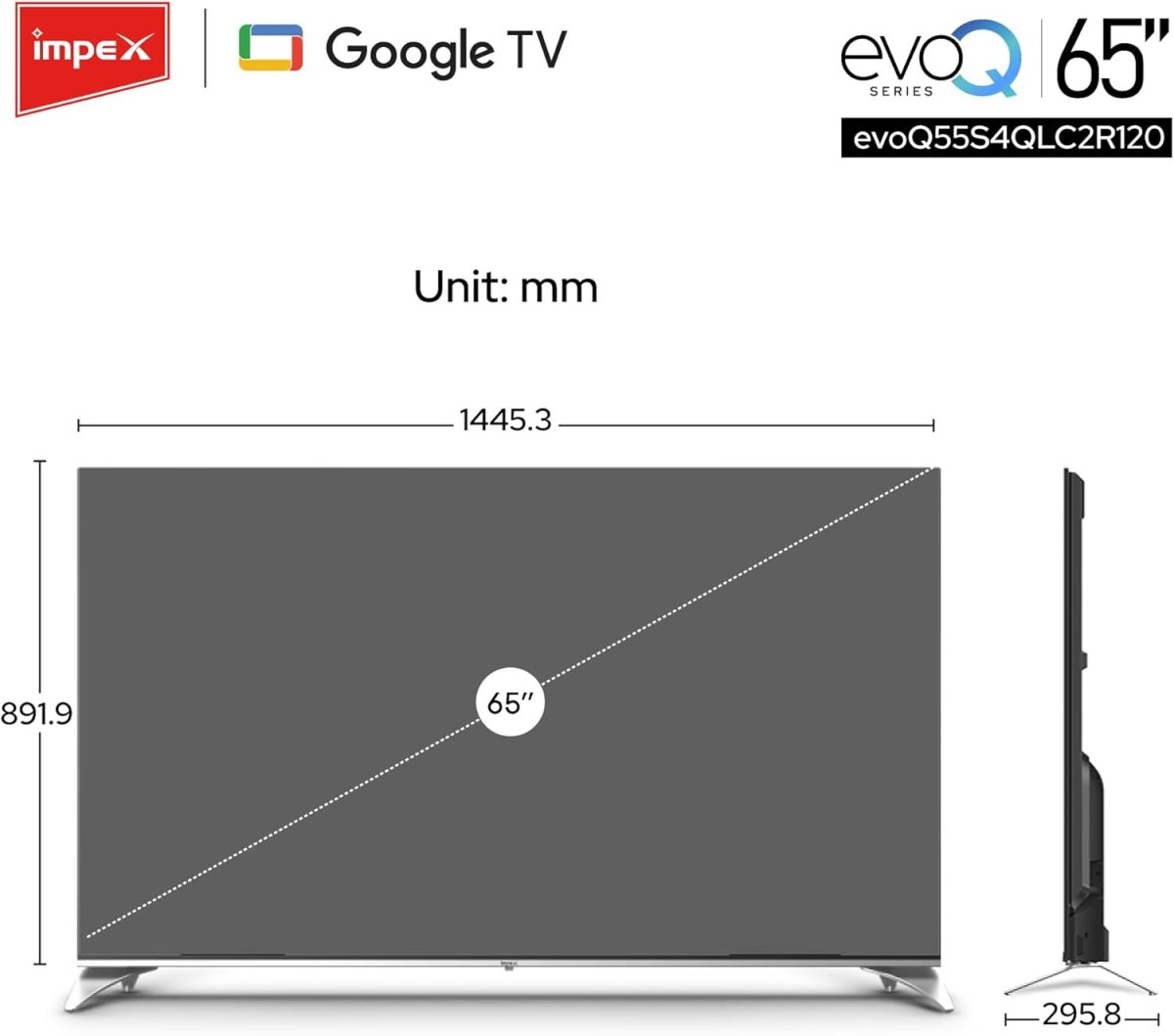 ⁦امبيكس تلفزيون جوجل QLED 65 بوصة (evoQ 65S4QLC2R120) | تلفزيون 4K UHD، 120Hz DLG، دولبي فيجن واتموس | ذاكرة RAM 2GB + روم 16GB | HDMI ARC/eARC | واي فاي وبلوتوث وجهاز تحكم صوتي | ALLM | ضمان عامين⁩ - الصورة ⁦9⁩