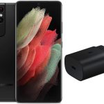 سامسونج جوال جالكسي اس 21 الترا 5G من الكترونيكس | جوال اندرويد مفتوح من المصنع | هاتف ذكي 5G | كاميرا احترافية عالية الدقة 108MP | 128GB، اسود فانتوم (SM-G998U) مع حزمة شاحن 25 واط