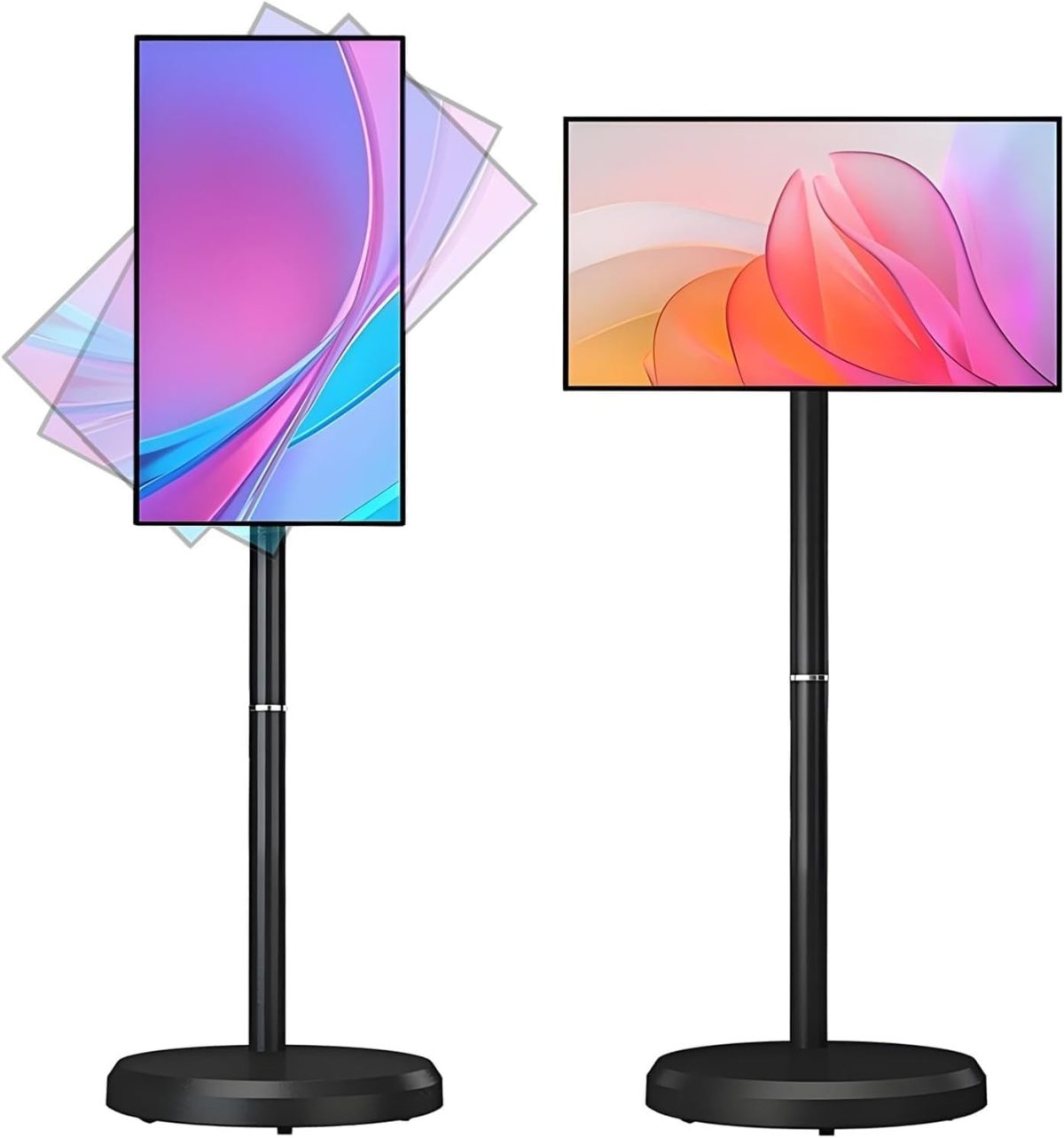 21.5-Inch Smart Touchscreen Monitor, 1080p Mobile Portable TV Stand on Wheels, Android 14, Built-in 6000mAh Battery, 90° Swivel Rotation, Remote Control, for Home, Bedroom, Gym(Black,6＋128G)