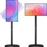 21.5-Inch Smart Touchscreen Monitor, 1080p Mobile Portable TV Stand on Wheels, Android 14, Built-in 6000mAh Battery, 90° Swivel Rotation, Remote Control, for Home, Bedroom, Gym(Black,6＋128G)