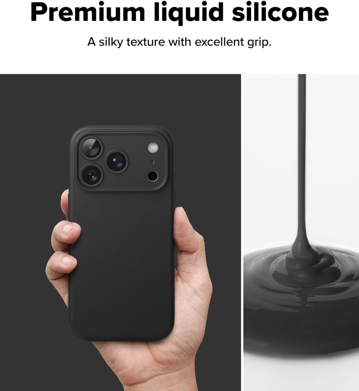 ⁦Ringke Silicone Magnetic Compatible with iPhone 17 Pro Max Case Back Cover Strong Magnet [3-Layer Liquid Silicone] Long Lasting Silky Feel Anti-Fingerprint - Black⁩ - الصورة ⁦4⁩
