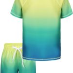 طقم ملابس سباحة للاولاد مكون من قطعتين مع شورت قصير الاكمام للاولاد بعمر 5-16 سنة