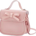 شنطة يد للبنات الصغيرات من خازنا، شنطة كتف صغيرة للاميرة، شنطة كتف صغيرة جلدية، شنطة كروس بفيونكة لطيفة، شنطة بحزام قابل للتعديل للاطفال والبنات الصغار (بينك)