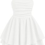 ايكساروس فستان منفوخ منفوخ بحافة مكشكشة للبنات، فستان صيفي مكشكش قابل للتعديل مع حزام سباغيتي كامي كاجوال قصير