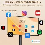 ⁦21.5-Inch Smart Touchscreen Monitor, 1080p Mobile Portable TV Stand on Wheels, Android 14, Built-in 6000mAh Battery, 90° Swivel Rotation, Remote Control, for Home, Bedroom, Gym(Black,6＋128G)⁩ - الصورة ⁦3⁩
