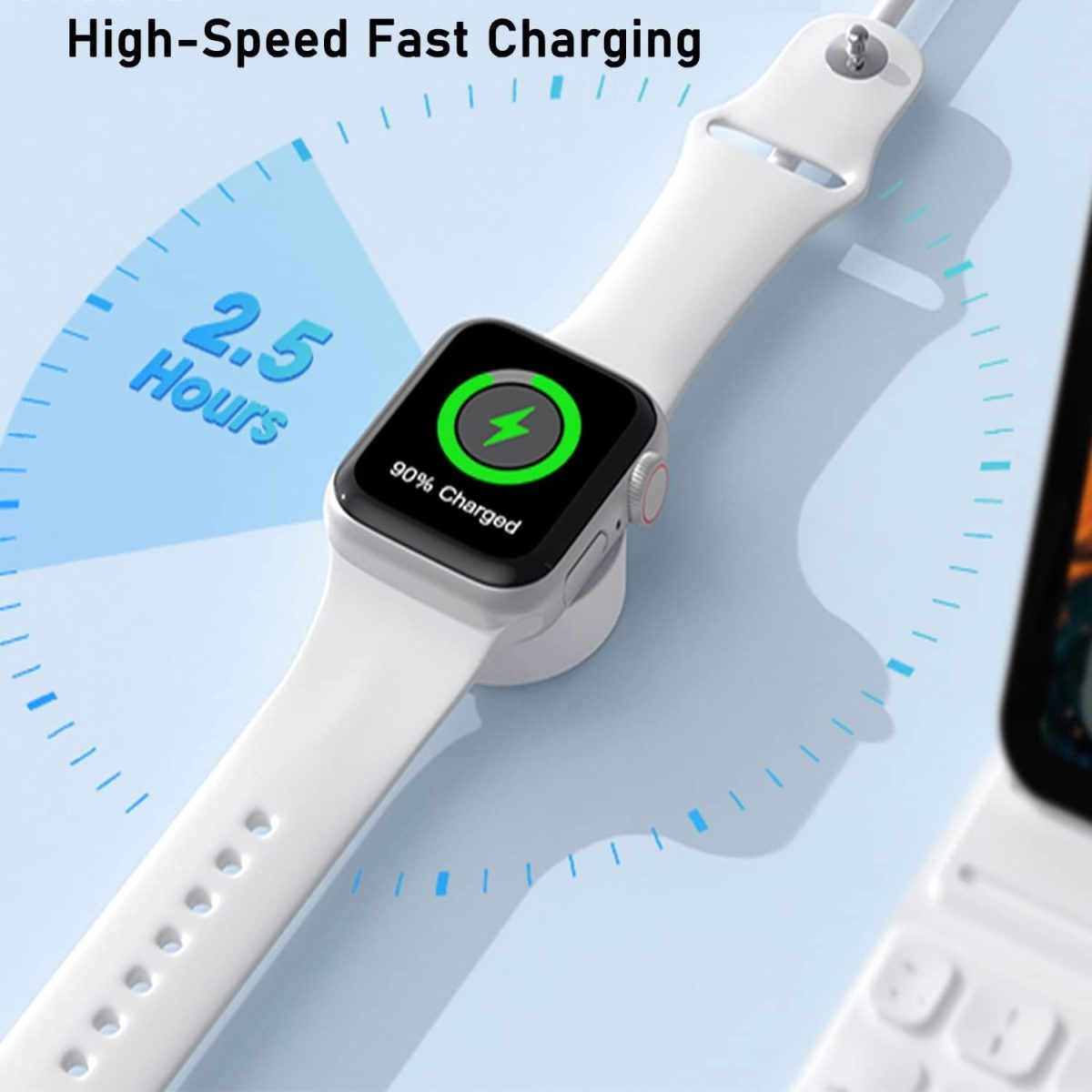 ⁦شاحن مغناطيسي سريع مطور لساعة ابل الى كيبل USB-C (1 متر/محمول) شحن لاسلكي مغناطيسي متوافق مع سلسلة ساعات ابل 8/7/6/SE/5/4/3/2/1 من اكسيفور⁩ - الصورة ⁦5⁩