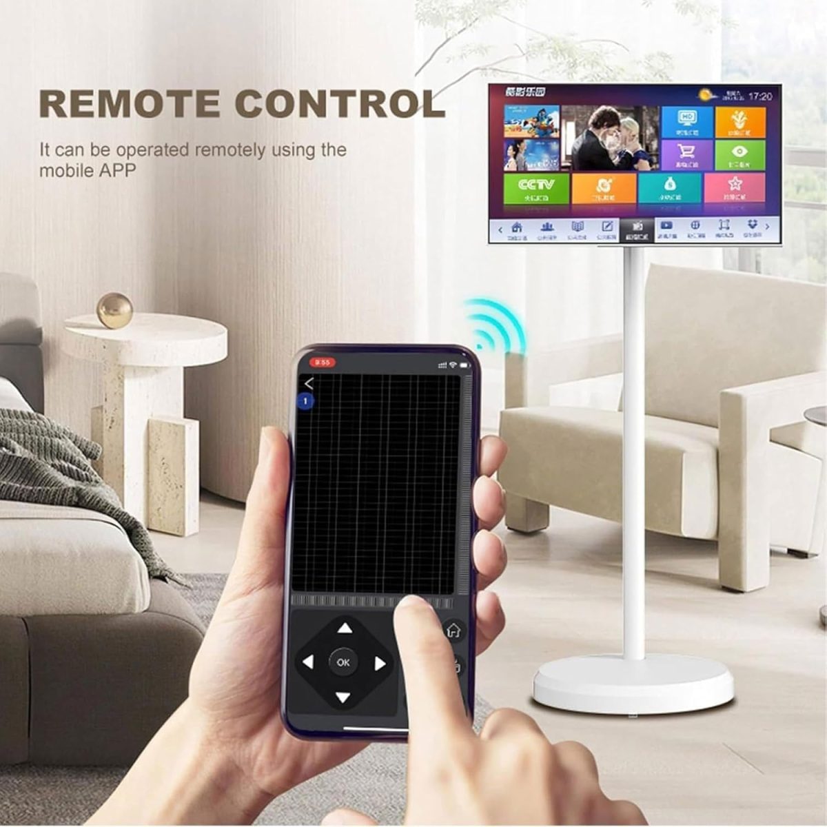 ⁦32-Inch Mobile Smart Touch Screen,Smart TV with Touchscreen Display,Rolling TV on Wheels with Voice Control,8G RAM+128G Storage Built-inwith Remote Control,for Home and Office⁩ - الصورة ⁦7⁩