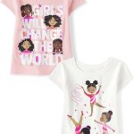 ذا تشيلدرنز بليس تي شيرت باكمام قصيرة ورسومات للبنات الصغيرات - عبوة من قطعتين