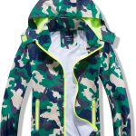 اي جيه ان يو اتش بي جاكيت للاولاد مع غطاء للرأس، معطف مطر كامو للاطفال، مقاوم للماء ومقاوم للرياح ملابس خارجية كاجوال