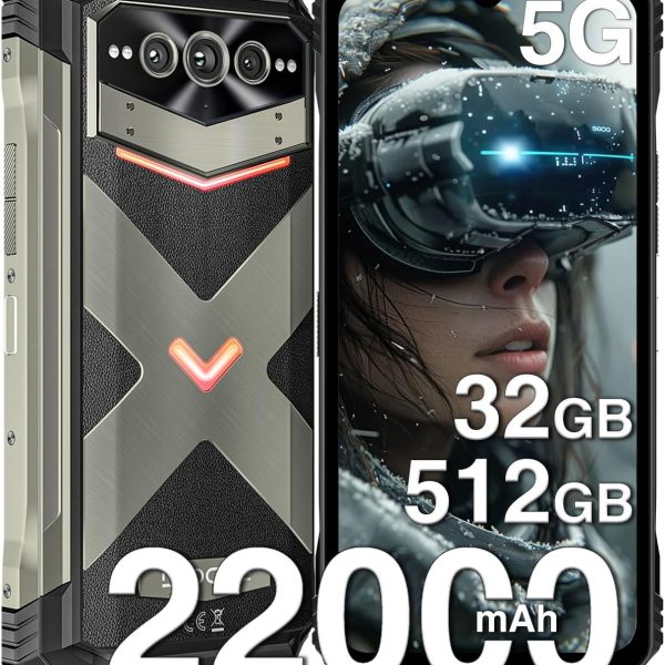 دوجي جوال في ماكس برو 5G متين 22000mAh 32GB+512GB/TF 2TB، اندرويد 14، 108MP+20MP، شاشة 6.55 انش FHD+120Hz IPS، مقاوم للماء IP68/IP69K، ان اف سي/التعرف على الوجه/واي فاي 6