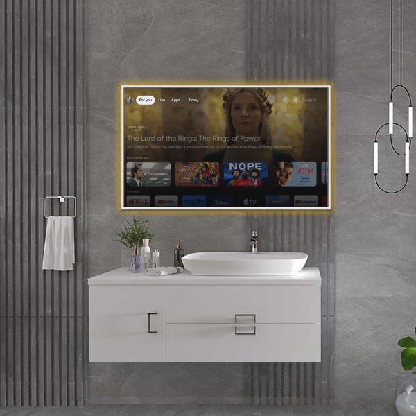 إليكسونج تلفزيون 43 بوصة مقاوم للماء بتصنيف IP65 لمقاومة المياه والغبار مع اضاءة LED 4 كيه الترا اتش دي، مراة فانيتي حديثة تلفزيون ذكي، تطبيقات مدمجة لمحطة المكياج والمنتجعات الصحية