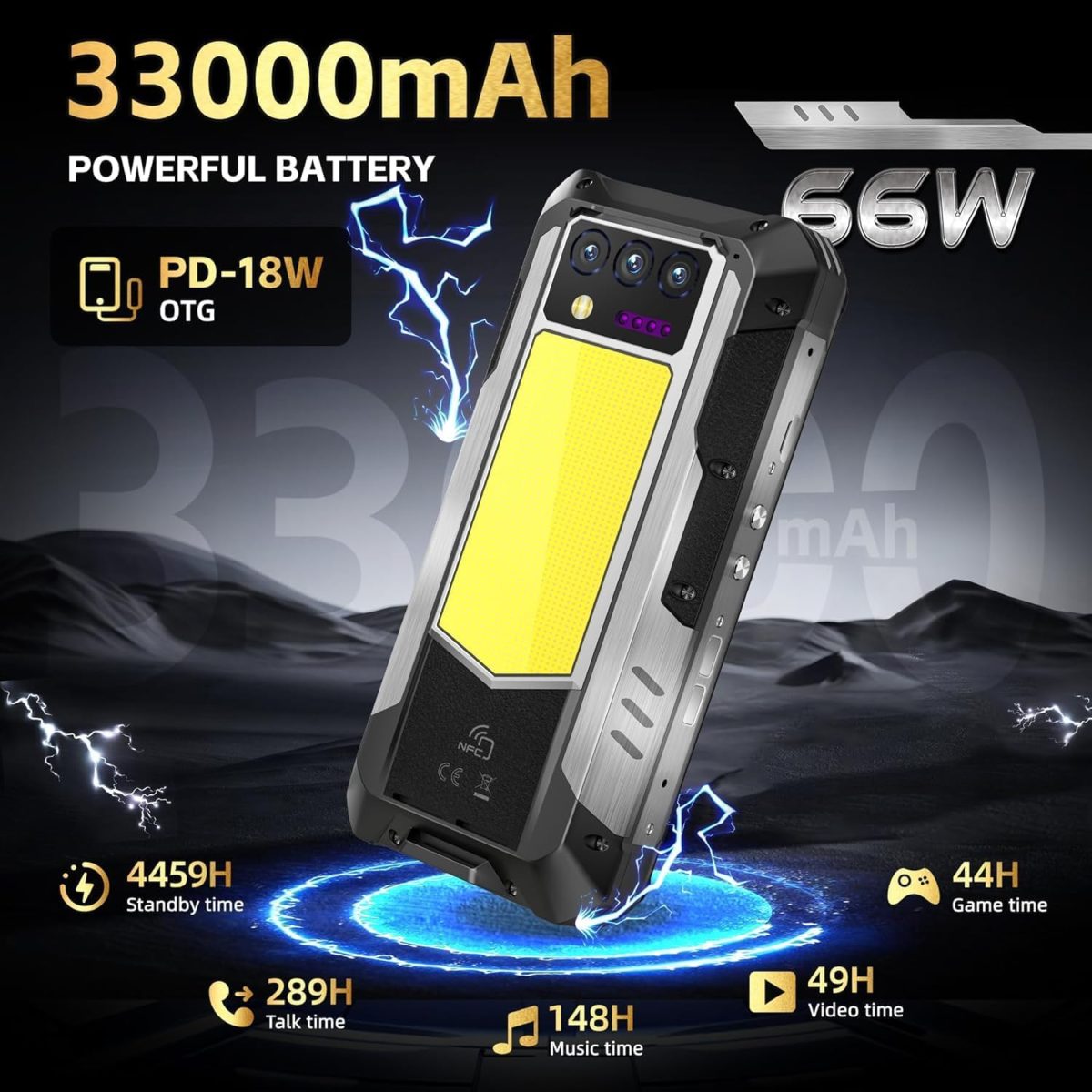 ⁦هاتف ذكي متين WP100 تيان بنظام اندرويد 14 سعة 48GB 512GB ديمنستي 7300 3K AMOLED شاشة 33000mAh كاميرا ليلية 5G⁩ - الصورة ⁦2⁩