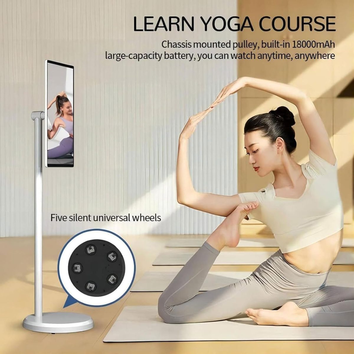 ⁦32-Inch Mobile Smart Touch Screen,Smart TV with Touchscreen Display,Rolling TV on Wheels with Voice Control,8G RAM+128G Storage Built-inwith Remote Control,for Home and Office⁩ - الصورة ⁦4⁩