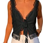 بلوزة نسائية مثيرة من الدانتيل برقبة على شكل حرف V وربطة عنق امامية مناسبة للحفلات من جورجليتر