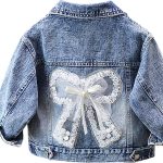 آشر فاشن جاكيت جينز للبنات بتصميم فيونكة ثلاثي الابعاد مزين بالزهور