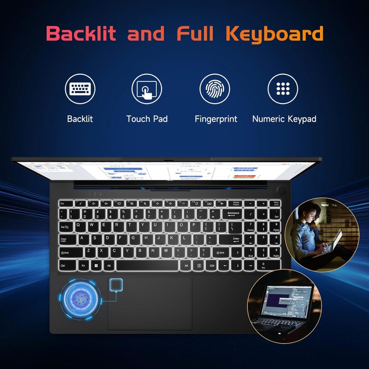 ⁦NIMO 15.6'' FHD IPS Gaming-Laptop, AMD Ryzen 9 8945HS 8-Cores Radeon 780M GPU 16GB DDR5 RAM 1TB SSD(Beat i9-13900H, Up to 5.2GHz) Computer with 100W Type C Fingerprint Backlit Keyboard Win 11⁩ - الصورة ⁦5⁩