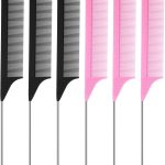 كاستويف مجموعة امشاط لتقسيم الشعر من الستانلس ستيل مكونة من 6 قطع - امشاط شعر ذيل الفئران وقص الشعر وتصفيفه واستخدام الحلاقين - اسود وزهري