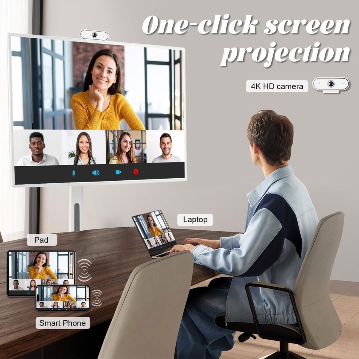 ⁦32-Inch Portable Smart TV Touch Screen,Rolling TV on Wheels with Voice Control,Android OS 8G RAM+128G Storage Built-in Battery 10500mAh Battery,for home⁩ - الصورة ⁦7⁩
