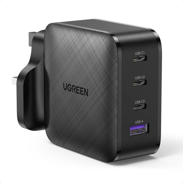 يوجرين شاحن 4 منافذ USB C شاحن GaN قابس شاحن نوع C محول شاحن الحائط السريع PD 65W متوافق مع أجهزة الكمبيوتر المحمولة MacBook Pro Air iPad iPhone Samsung ، Huawei ،Oneplus ،Xiaomi ،Dell ،Lenovo، إلخ