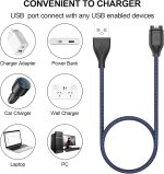 ⁦كيبل شاحن ساعة جارمين، كيبل شحن مضفر USB/USB C لجارمين فينيكس 8 7 7X 7S 6 E سولار وفور رانر 965 955 265 255 245 165 55 45، فينو 3 اس كيو وانستنكت وفيفواكتيف 5 4 (ازرق، USB 100 سم)⁩ - الصورة ⁦5⁩