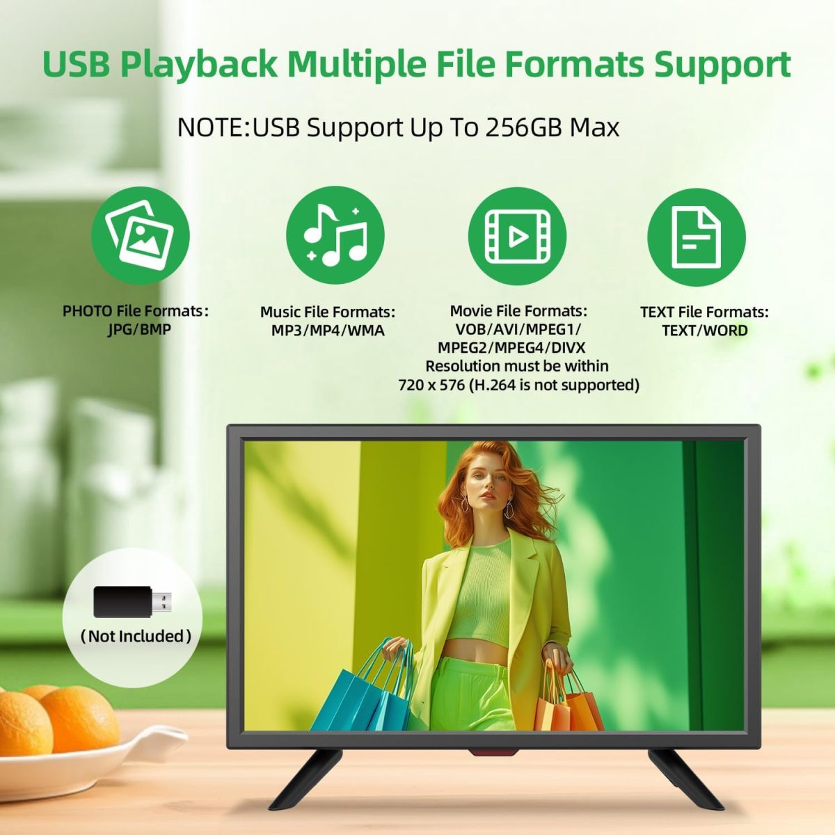 ⁦تلفزيون 20 بوصة من جيكسيوب، زوايا عرض كاملة 1080P HD، تلفزيون رقمي صغير يثبت على الحائط للمطبخ - منافذ HDMI/USB - مدخلات محول تيار مستمر 12 فولت تيار متردد للكرفان وغرف النوم⁩ - الصورة ⁦6⁩