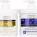 ادفانسيد كلينيكالز كريم مرطب للجسم من ريتينول + مقشر 10% حمض الجليكوليك ولوشن حمض اللاكتيك مجموعة العناية بالبشرة للنساء والرجال لتقليل مظهر البشرة الكريبي وملمس البشرة الخشنة غير المتساوي