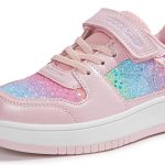 لاكي ستيب حذاء رياضي لامع للبنات سهل الارتداء بشريط فيلكرو لاصق وخرز لامع كاجوال لحفلات التنس والمدرسة والجري للاطفال / البنات / الاطفال