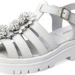 صندل انيق بنعل سميك للنساء من فلانور - حذاء مفتوح من الامام مصنوع من الجلد الطبيعي وحزام للكاحل، حذاء كاجوال خفيف الوزن ومريح للمشي في الهواء الطلق