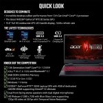 ⁦ايسر لابتوب العاب نيترو 5 AN515-58-525P | انتل كور i5-12500H انفيديا جيفورس RTX 3050 GPU 15.6 انش FHD 144Hz IPS 8GB DDR4 512GB PCIe جيل 4 SSD كيلر واي فاي 6 كيبورد باضاءة خلفية، اسود⁩ - الصورة ⁦6⁩