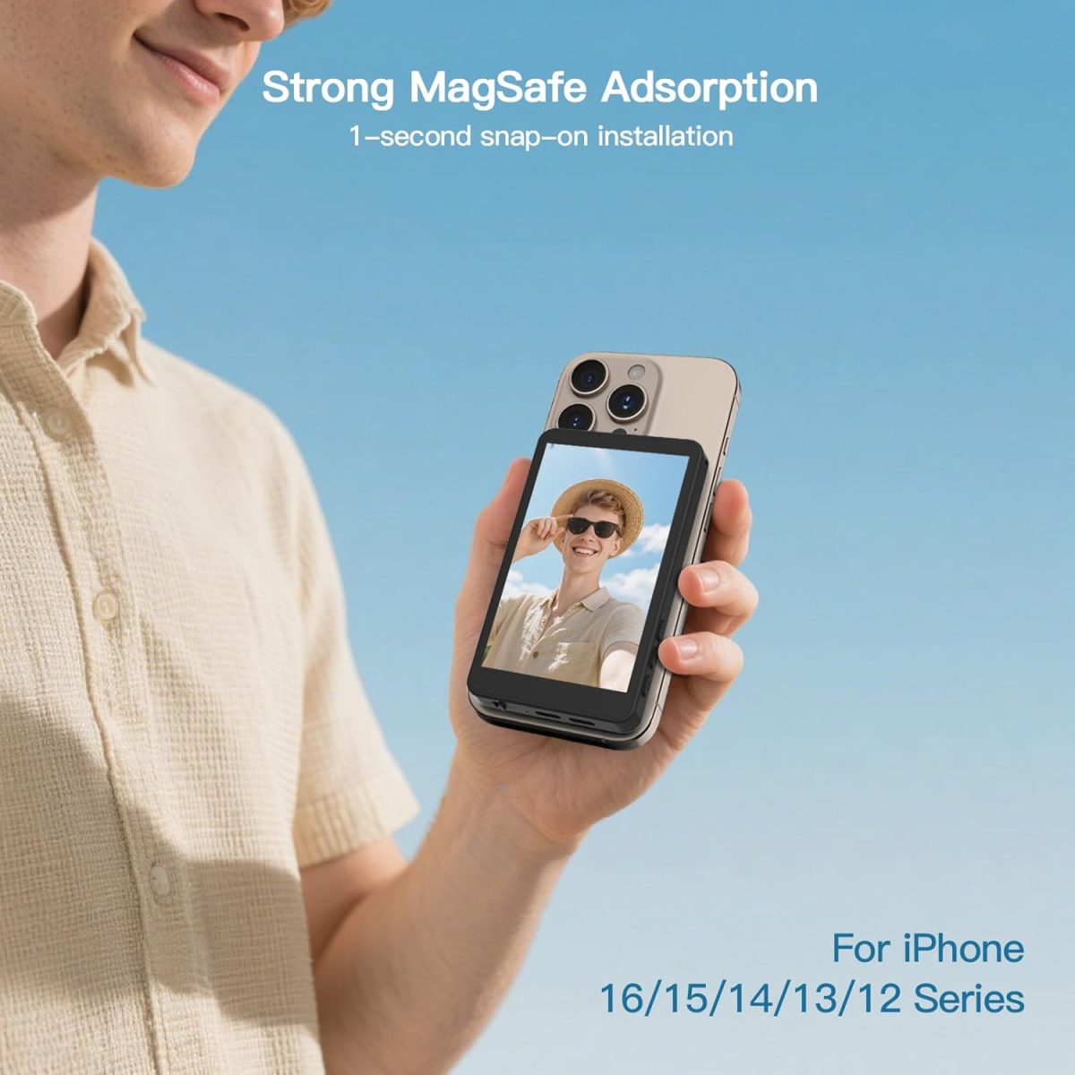 ⁦EGO Selfie Monitor Screen, Real-Time Screen Sharing, Screen Mirror Image, Portable Magnetic Display for Cameras & Phones, Easy Connection, Ideal for Vlogging & Content Creation⁩ - الصورة ⁦3⁩