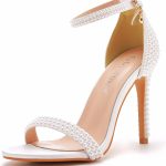 كريستال كوين صندل بكعب رفيع من اللؤلؤ الابيض مقاس 4.2 انش بمقدمة مفتوحة للنساء من اللؤلؤ العاجي لحفلات الزفاف والسهرات