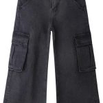 كيدز كول سبيس بنطلون جينز كارجو للبنات مع جيب قلاب وارجل واسعة وحاشية مقسومة بوي فريند